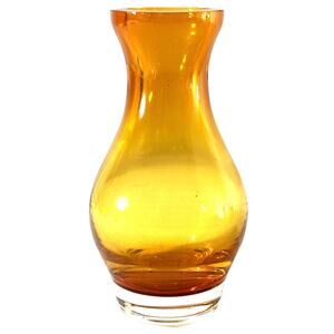 Vintage Amber Blown Glass Bud Vase 5” Handcrafted Art Glass Weighted Base